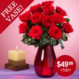 One Dozen Red Roses  +  FREE Ruby Vase
