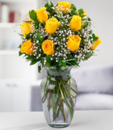 R-012Y: Docena de Rosas Amarillas de Tallo Largo