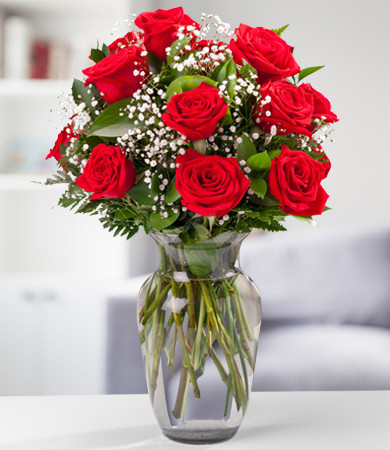 Docena de Rosas Rojas + FLORERO GRATIS