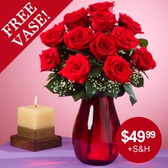 R-024: Docena de Rosas Rojas + Florero Rojo GRATIS